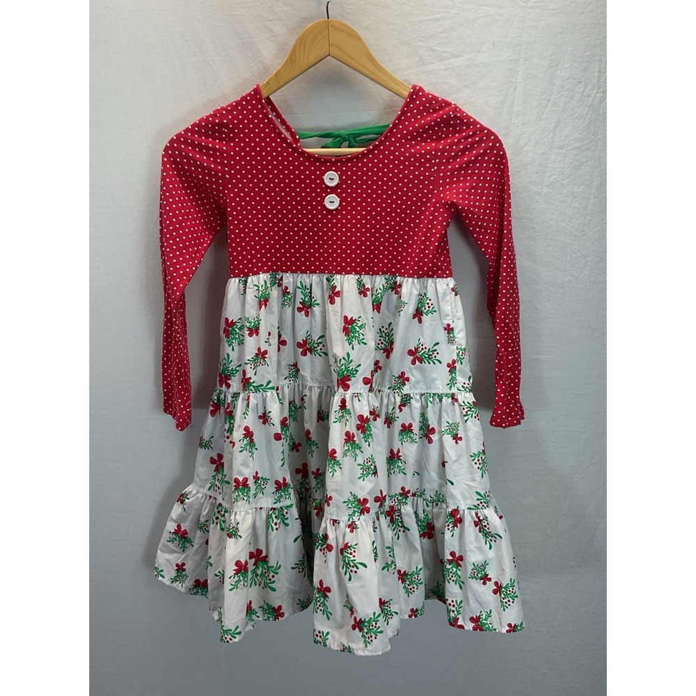 Eleanor Rose Girls Size 7/8 Christmas Mistletoe Polka Dot Dress Tie Back Britney